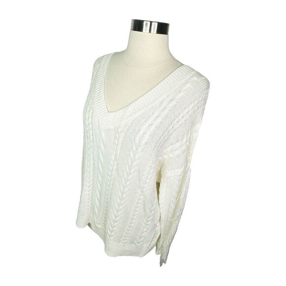 L’Agence Savanah Fringe V-Neck Cotton Knit Sweater - Ivory - Size Medium - Picture 3 of 7